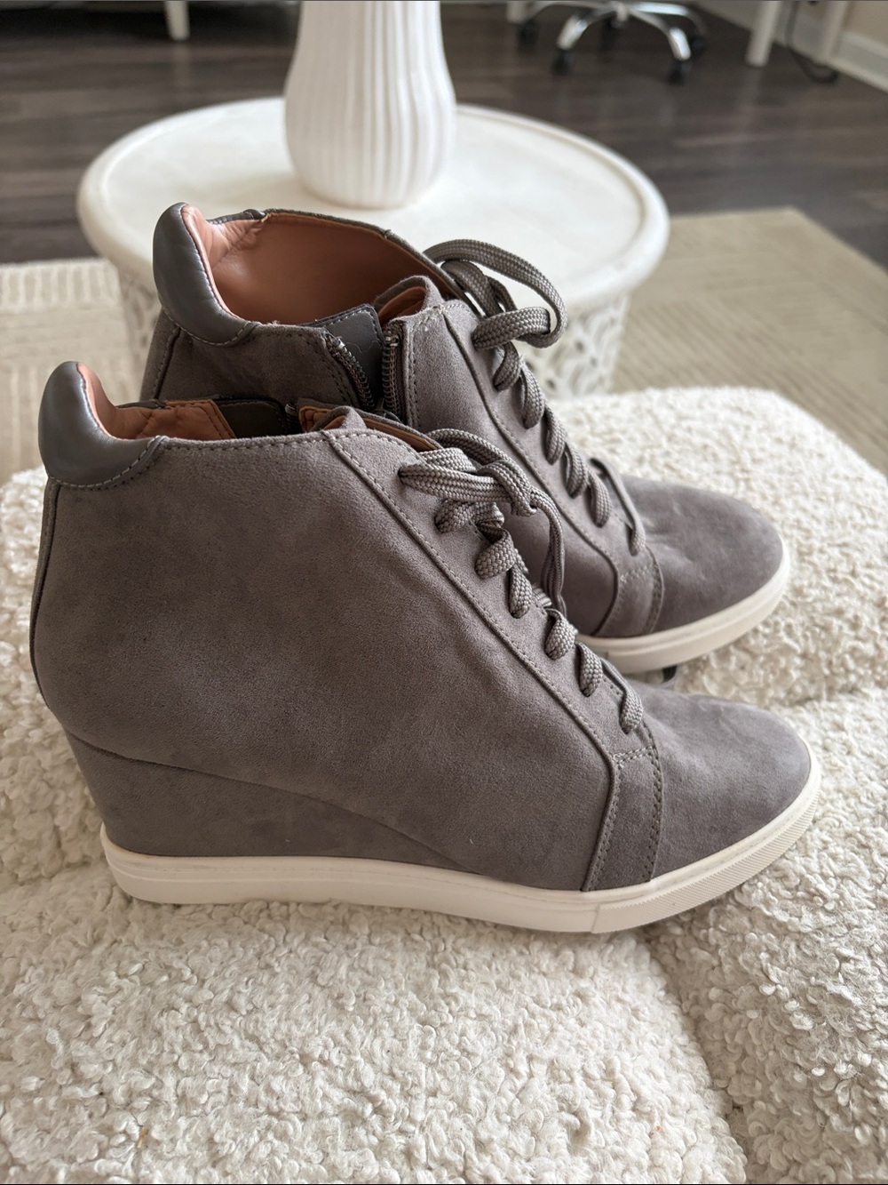 Paolo Gray Suede Wedge Sneaker Boots new 8.5